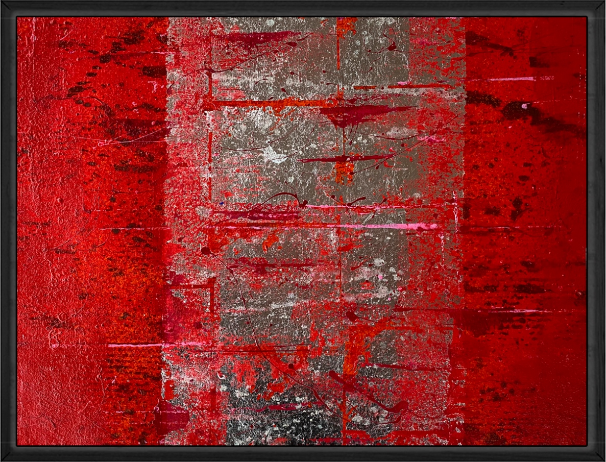 2022 Papierarbeit Schattenfuge schwarz Rot Blatttsilber 42 x 29
